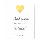 Wedding sign custom text, faux gold heart template