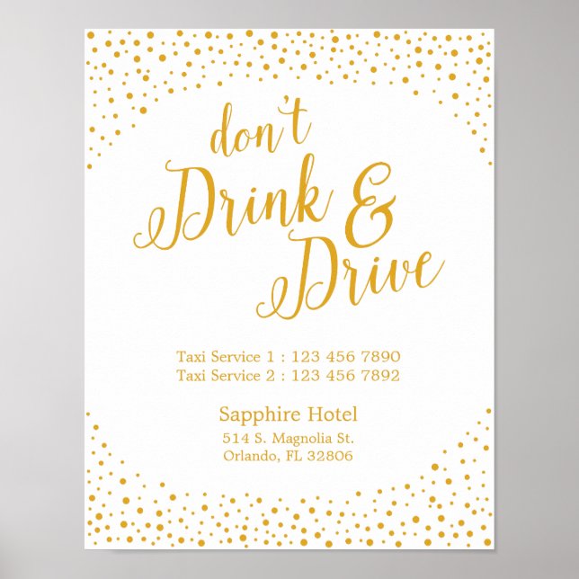 Wedding Sign – Don’t Drink & Drive Confetti Sign (Front)