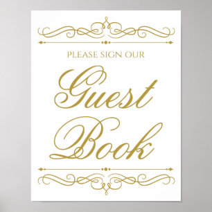 Wedding Sign Elegant Gold Swirl Calligraphy