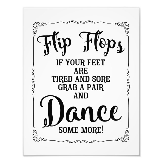 wedding sign, flip flops, wedding, black photo print (Front)