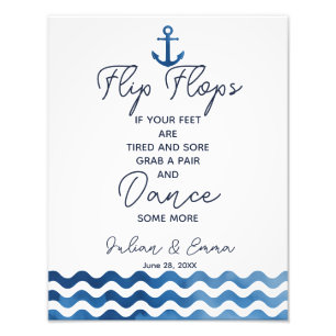 wedding sign, flip flops, wedding, navy nautical photo print