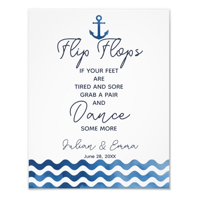 wedding sign, flip flops, wedding, navy nautical photo print (Front)
