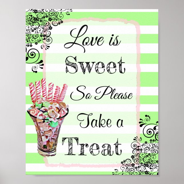 Wedding Sign for Candy Buffet Pink and Gree Poster (Front)