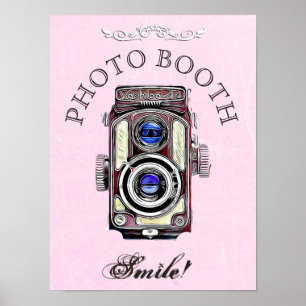 Wedding Sign for Photo Booth,  Pink Vintage Camera