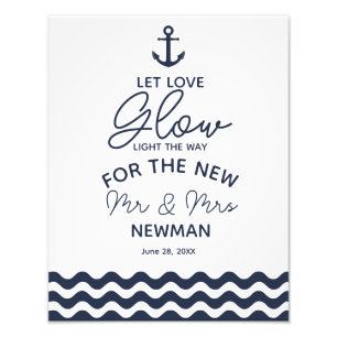 wedding sign, glow sticks, wedding, navy nautical photo print