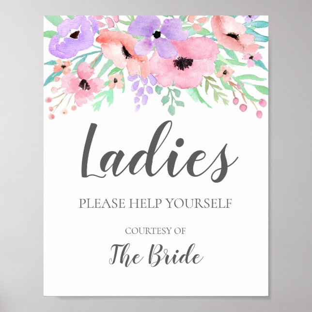 Wedding Sign – Ladies Bathroom Basket Floral Sign (Front)