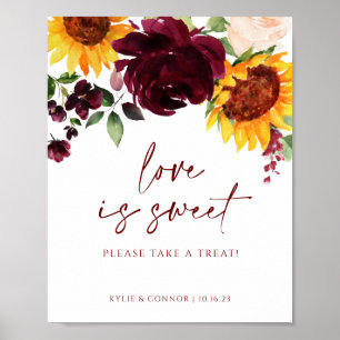 Wedding Sign - Love is Sweet Sunflower & Burgundy