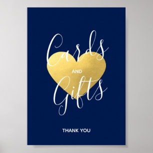 Wedding Sign Navy Blue Gold Heart CARDS and GIFTS