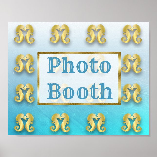 Wedding Sign Photo Booth Oceanic Aqua Blue & Gold (Front)