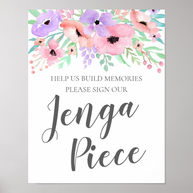 Wedding Sign – Sign Our Jenga Piece Floral Sign (Front)