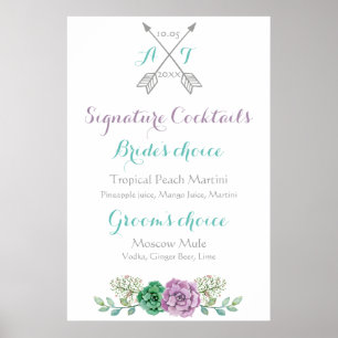 Wedding sign signature cocktails bothanical flower