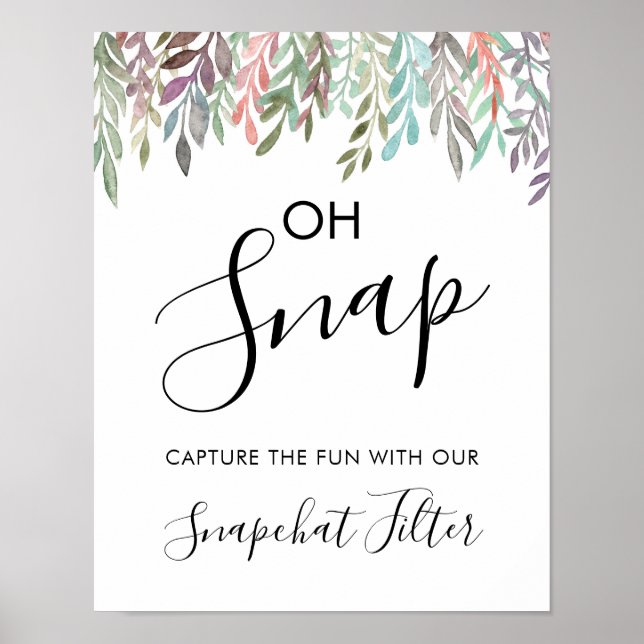 Wedding Sign – Snapchat Watercolor Greenery Sign (Front)
