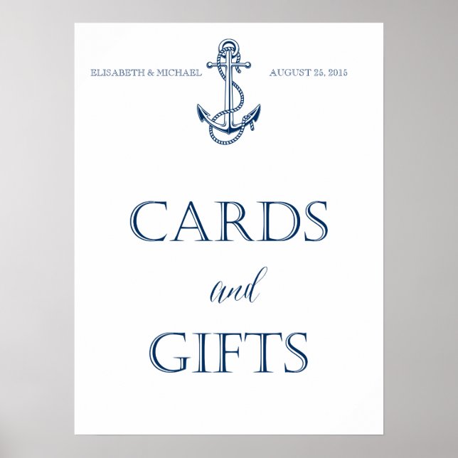 Wedding signage, CARDS and GIFTS, nautical style Poster (Front)