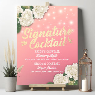 Wedding Signature Cocktail Drink Menu Hydrangeas Poster
