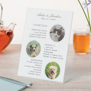 Wedding Signature Cocktail Menu with Three Photos Pedestal Sign