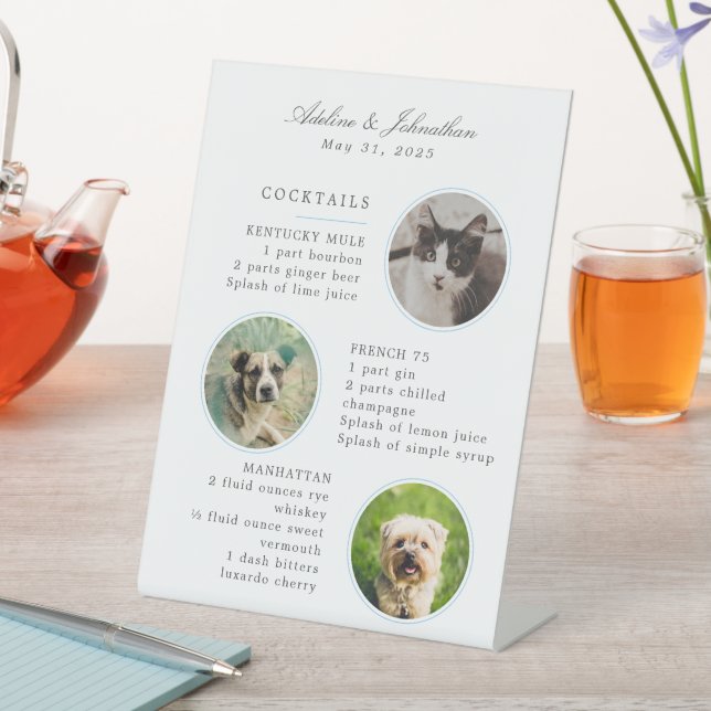 Wedding Signature Cocktail Menu with Three Photos Pedestal Sign (In SItu)