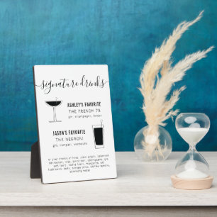 Wedding Signature Drink Cocktail w/ Retro Glasses Plaque