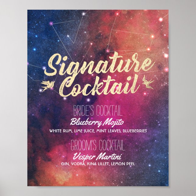 Wedding Signature Drink Menu Galaxy Constellations Poster (Front)