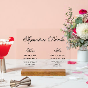 Wedding Signature Drinks Cocktails Calligraphy Acrylic Sign