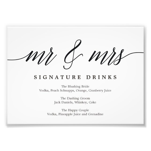 Wedding Signature Drinks Sign Choose Your Size (Front)