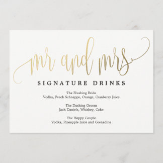 Wedding Signature Drinks Sign - Lovely Calligraphy Invitation