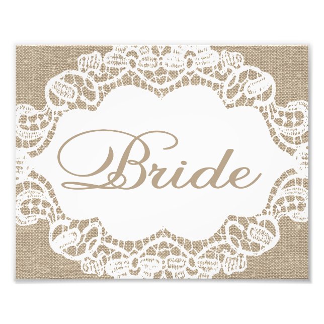 Wedding Signs - Burlap & Lace - Bride - (Front)