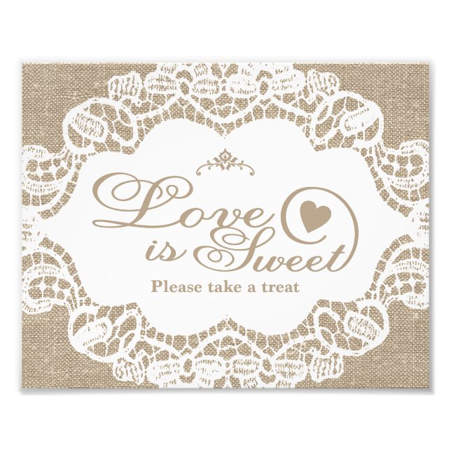 Wedding Signs - Burlap & Lace - Love is Sweet - (Front)