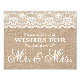 Wedding Signs - Burlap & Lace - Wishes -