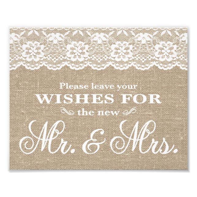 Wedding Signs - Burlap & Lace - Wishes - (Front)