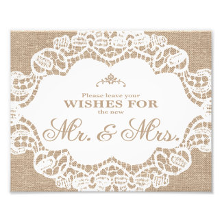 Wedding Signs - Burlap & Lace - Wishes -