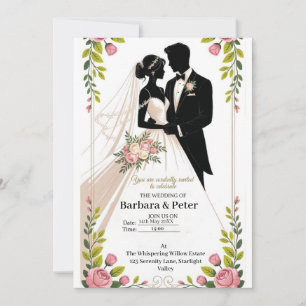 Wedding Silhouette Invitation with Floral Accents