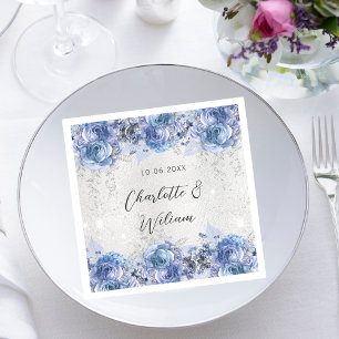 Wedding silver blue flowers napkin