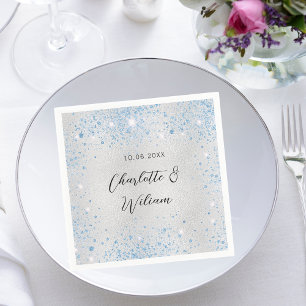 Wedding silver blue sparkles napkin