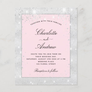 Wedding silver blush glitter budget invitation flyer