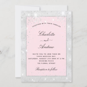 Wedding silver blush glitter dust elegant invitation