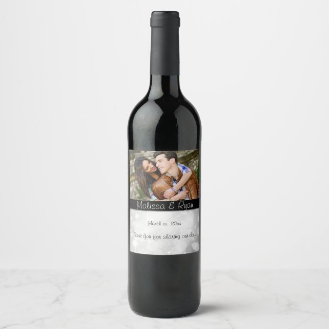 Wedding, Silver Bokeh, Custom, Wine Label (Front)