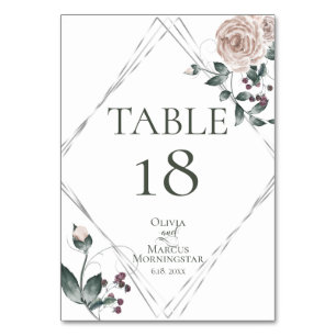 WEDDING  Silver Dusty Rose Blush Watercolor Floral Table Number