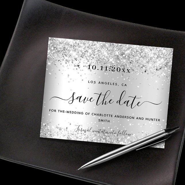 Wedding silver glitter budget save date (Creator Uploaded)