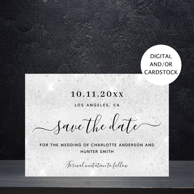 Wedding silver glitter elegant modern save the date (Creator Uploaded)