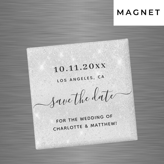 Wedding silver glitter elegant save the date magnet (Creator Uploaded)