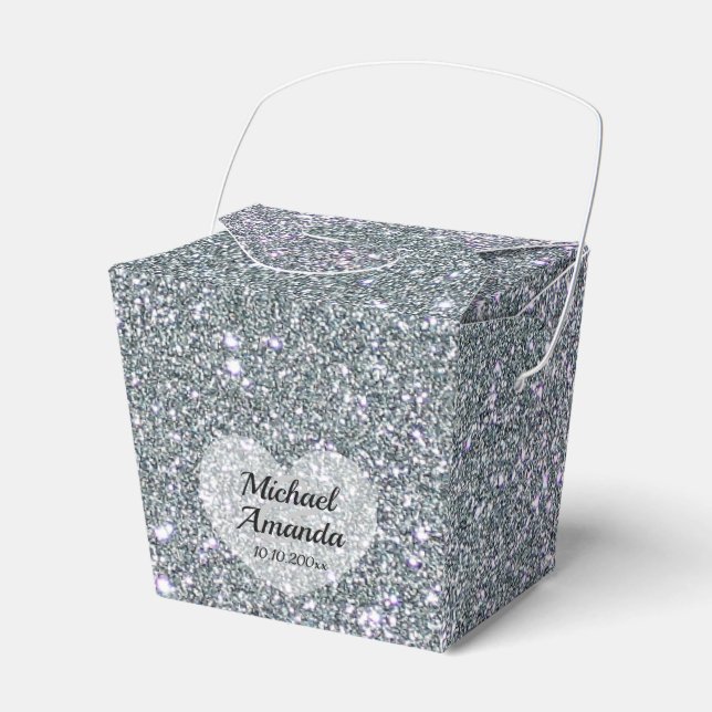 Wedding Silver Glitter Personalised  Favour Box (Front Side)