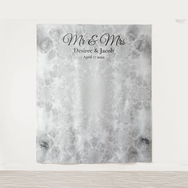 Wedding Silver Grey White Photo Booth Backdrop Tapestry (Front)
