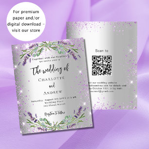 Wedding silver lavender QR RSVP budget invitation