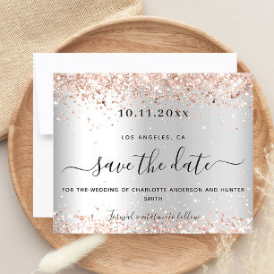 Wedding silver rose gold glitter budget save date flyer