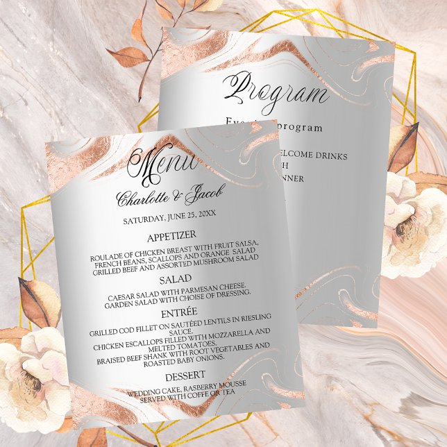 Wedding silver rose gold marble menu program (Creator Uploaded)