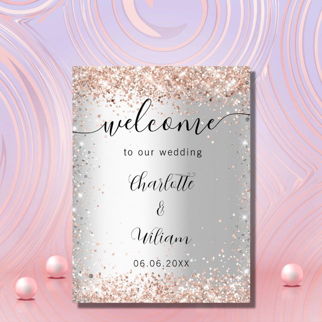 Wedding silver rose gold names script welcome poster (Creator Uploaded)