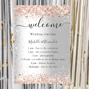 Wedding silver rose gold program timeline poster
