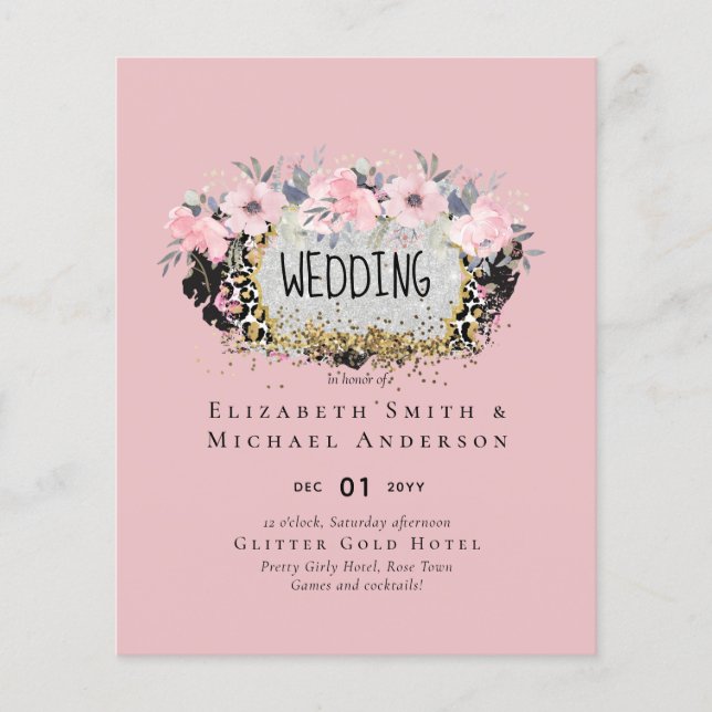 WEDDING - Silver Rosegold Floral Girly Glitter (Front)