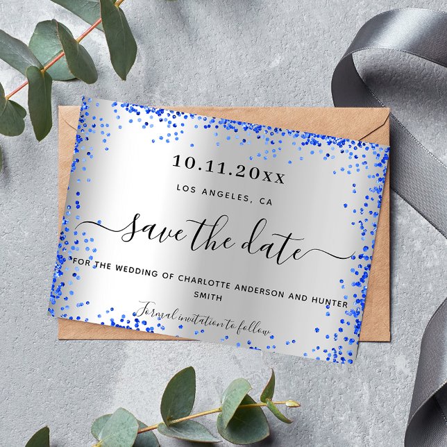 Wedding silver royal blue elegant save the date (Creator Uploaded)