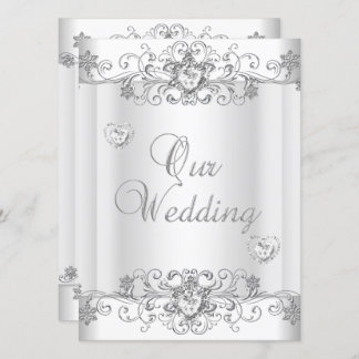Wedding Silver White Diamond Hearts Invitation